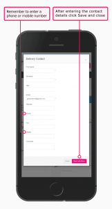 Enter a delivery contact (mobile device view)